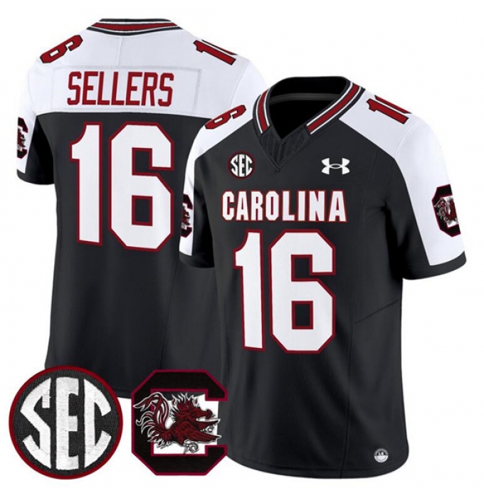 Men's South Carolina Fighting Gamecocks #16 LaNorris Sellers Black White 2025 F.U.S.E. Stitched Jersey
