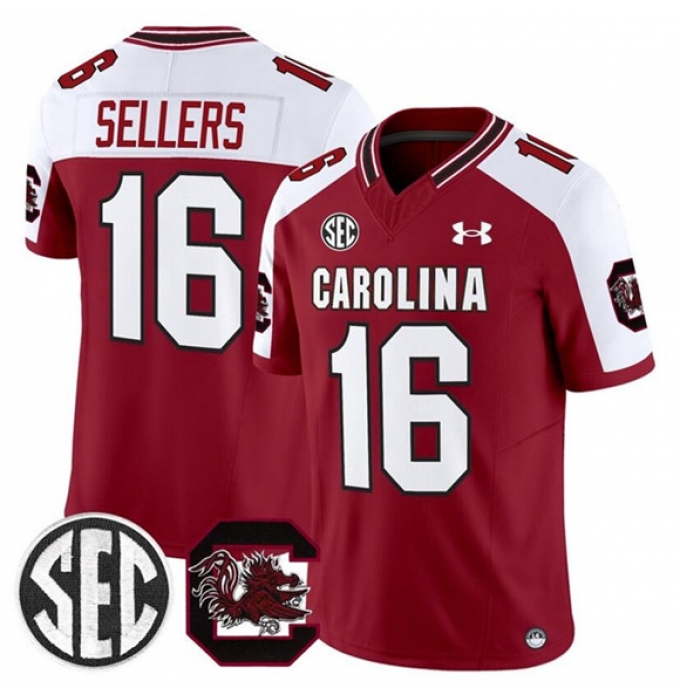 Men's South Carolina Fighting Gamecocks #16 LaNorris Sellers Garnet White 2025 F.U.S.E. Stitched Jersey