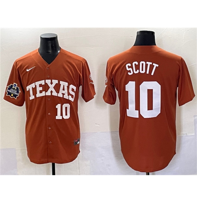 Men's Texas Longhorns #10 Mia Scott Orange 2025 World Series & SEC Patch Stitched Jersey
