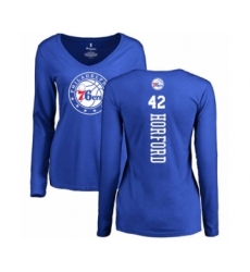 Basketball Women's Philadelphia 76ers #42 Al Horford Royal Blue Backer Long Sleeve T-Shirt
