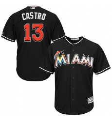 Men's Majestic Miami Marlins #13 Starlin Castro Replica Black Alternate 2 Cool Base MLB Jersey