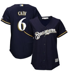Women's Majestic Milwaukee Brewers #6 Lorenzo Cain Replica Navy Blue Alternate Cool Base MLB Jersey