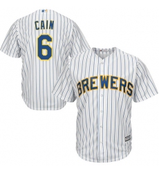Youth Majestic Milwaukee Brewers #6 Lorenzo Cain Authentic White Home Cool Base MLB Jersey