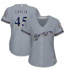 Women's Majestic Milwaukee Brewers #45 Jhoulys Chacin Authentic Grey Road Cool Base MLB Jersey
