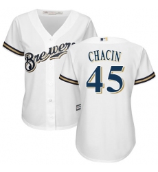 Women's Majestic Milwaukee Brewers #45 Jhoulys Chacin Authentic White Home Cool Base MLB Jersey