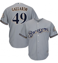 Men's Majestic Milwaukee Brewers #49 Yovani Gallardo Replica Grey Road Cool Base MLB Jersey