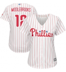 Women's Majestic Philadelphia Phillies #12 Will Middlebrooks Replica White/Red Strip Home Cool Base MLB Jersey