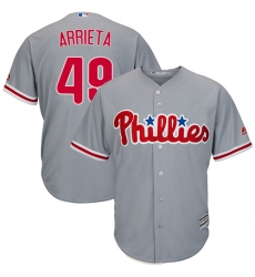 Youth Majestic Philadelphia Phillies #49 Jake Arrieta Authentic Grey Road Cool Base MLB Jersey