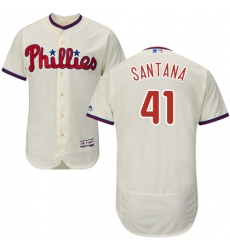 Men's Majestic Philadelphia Phillies #41 Carlos Santana Cream Alternate Flex Base Authentic Collection MLB Jersey