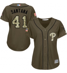 Women's Majestic Philadelphia Phillies #41 Carlos Santana Authentic Green Salute to Service MLB Jersey