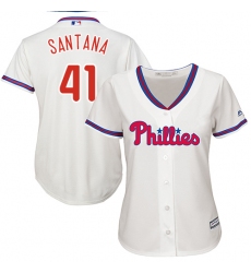 Women's Majestic Philadelphia Phillies #41 Carlos Santana Replica Cream Alternate Cool Base MLB Jersey