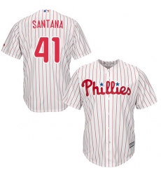 Youth Majestic Philadelphia Phillies #41 Carlos Santana Authentic White/Red Strip Home Cool Base MLB Jersey