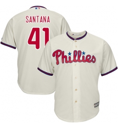 Youth Majestic Philadelphia Phillies #41 Carlos Santana Replica Cream Alternate Cool Base MLB Jersey