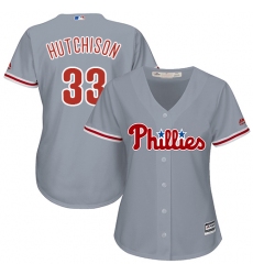 Women's Majestic Philadelphia Phillies #33 Drew Hutchison Authentic Grey Road Cool Base MLB Jersey