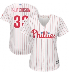 Women's Majestic Philadelphia Phillies #33 Drew Hutchison Authentic White/Red Strip Home Cool Base MLB Jersey