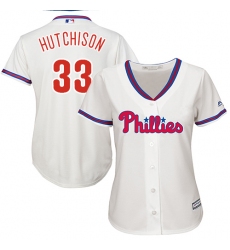 Women's Majestic Philadelphia Phillies #33 Drew Hutchison Replica Cream Alternate Cool Base MLB Jersey