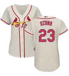 Women's Majestic St. Louis Cardinals #23 Marcell Ozuna Authentic Cream Alternate Cool Base MLB Jersey