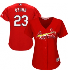 Women's Majestic St. Louis Cardinals #23 Marcell Ozuna Authentic Red Alternate Cool Base MLB Jersey