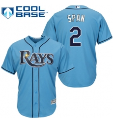 Youth Majestic Tampa Bay Rays #2 Denard Span Authentic Light Blue Alternate 2 Cool Base MLB Jersey