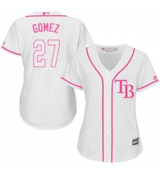 Women's Majestic Tampa Bay Rays #27 Carlos Gomez Replica White Fashion Cool Base MLB Jersey