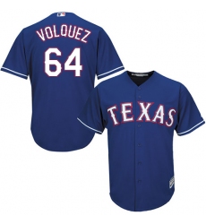 Youth Majestic Texas Rangers #64 Edinson Volquez Authentic Royal Blue Alternate 2 Cool Base MLB Jersey