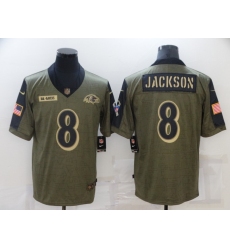 Men's Baltimore Ravens #8 Lamar Jackson Nike Olive 2021 Salute To Service Limited Player Jersey