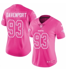 Women's Nike New Orleans Saints #93 Marcus Davenport Limited Pink Rush Fashion NFL Jersey