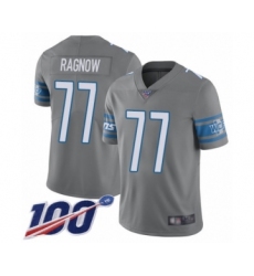 Men's Detroit Lions #77 Frank Ragnow Limited Steel Rush Vapor Untouchable 100th Season Football Jersey