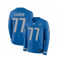 Men's Nike Detroit Lions #77 Frank Ragnow Limited Blue Therma Long Sleeve NFL Jersey