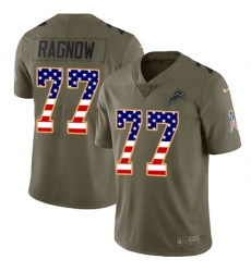 Men's Nike Detroit Lions #77 Frank Ragnow Limited Olive USA Flag Salute to Service NFL Jersey