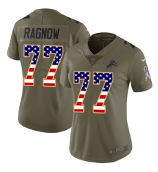 Women's Nike Detroit Lions #77 Frank Ragnow Limited Olive USA Flag Salute to Service NFL Jersey