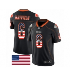 Men's Nike Cleveland Browns #6 Baker Mayfield Limited Black Rush USA Flag NFL Jersey