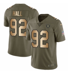 Youth Nike Oakland Raiders #92 P.J. Hall Limited Olive/Gold 2017 Salute to Service NFL Jersey