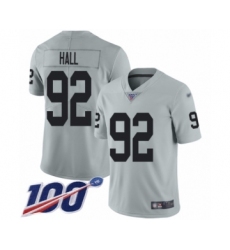 Youth Oakland Raiders #92 P.J. Hall Limited Silver Inverted Legend 100th Season Football Jersey