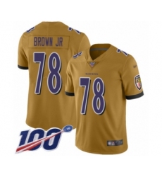 Men's Baltimore Ravens #78 Orlando Brown Jr. Limited Gold Inverted Legend 100th Season Football Jersey