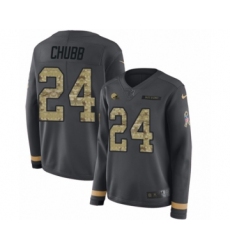Women's Nike Cleveland Browns #24 Nick Chubb Limited Black Salute to Service Therma Long Sleeve NFL Jersey