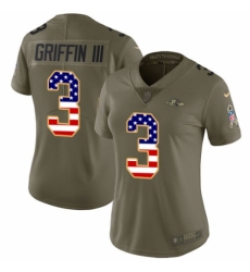 Women's Nike Baltimore Ravens #3 Robert Griffin III Limited Olive/USA Flag Salute to Service NFL Jersey