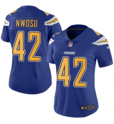 Women's Nike Los Angeles Chargers #42 Uchenna Nwosu Limited Electric Blue Rush Vapor Untouchable NFL Jers