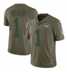 Men's Nike New York Jets #1 Terrelle Pryor Sr. Limited Olive 2017 Salute to Service NFL Jersey