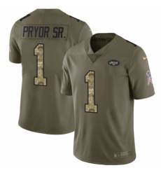 Men's Nike New York Jets #1 Terrelle Pryor Sr. Limited Olive/Camo 2017 Salute to Service NFL Jersey