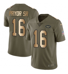 Men's Nike New York Jets #16 Terrelle Pryor Sr. Limited Olive Gold 2017 Salute to Service NFL Jersey