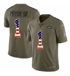 Youth Nike New York Jets #1 Terrelle Pryor Sr. Limited Olive/USA Flag 2017 Salute to Service NFL Jersey