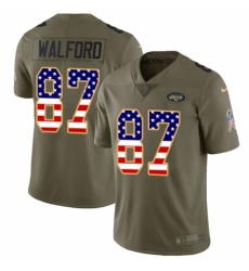Youth Nike New York Jets #87 Clive Walford Limited Olive USA Flag 2017 Salute to Service NFL Jersey