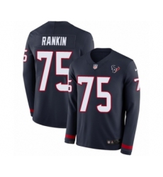 Men's Nike Houston Texans #75 Martinas Rankin Limited Navy Blue Therma Long Sleeve NFL Jersey