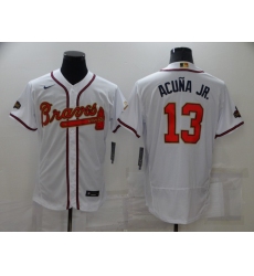 Men's Atlanta Braves #13 Ronald Acuna Jr. White 2022 Gold Program Authentic Player Jersey