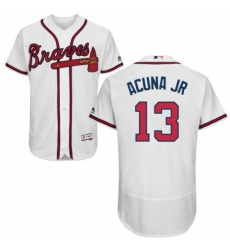 Men's Majestic Atlanta Braves #13 Ronald Acuna Jr. White Home Flex Base Authentic Collection MLB Jersey