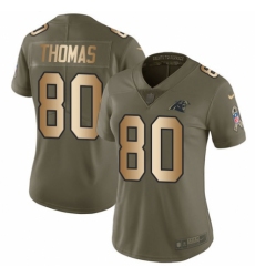Women's Nike Carolina Panthers #80 Ian Thomas Limited Olive Gold 2017 Salute to Service NFL Jersey
