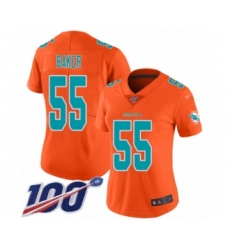 Women's Miami Dolphins #55 Jerome Baker Limited Orange Inverted Legend 100th Season Football Jersey