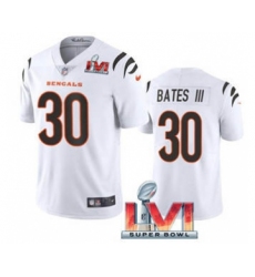 Men's Cincinnati Bengals #30 Jessie Bates III 2022 White Super Bowl LVI Vapor Limited Stitched Jersey
