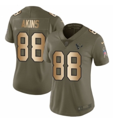 Women's Nike Houston Texans #88 Jordan Akins Limited Olive Gold 2017 Salute to Service NFL Jersey